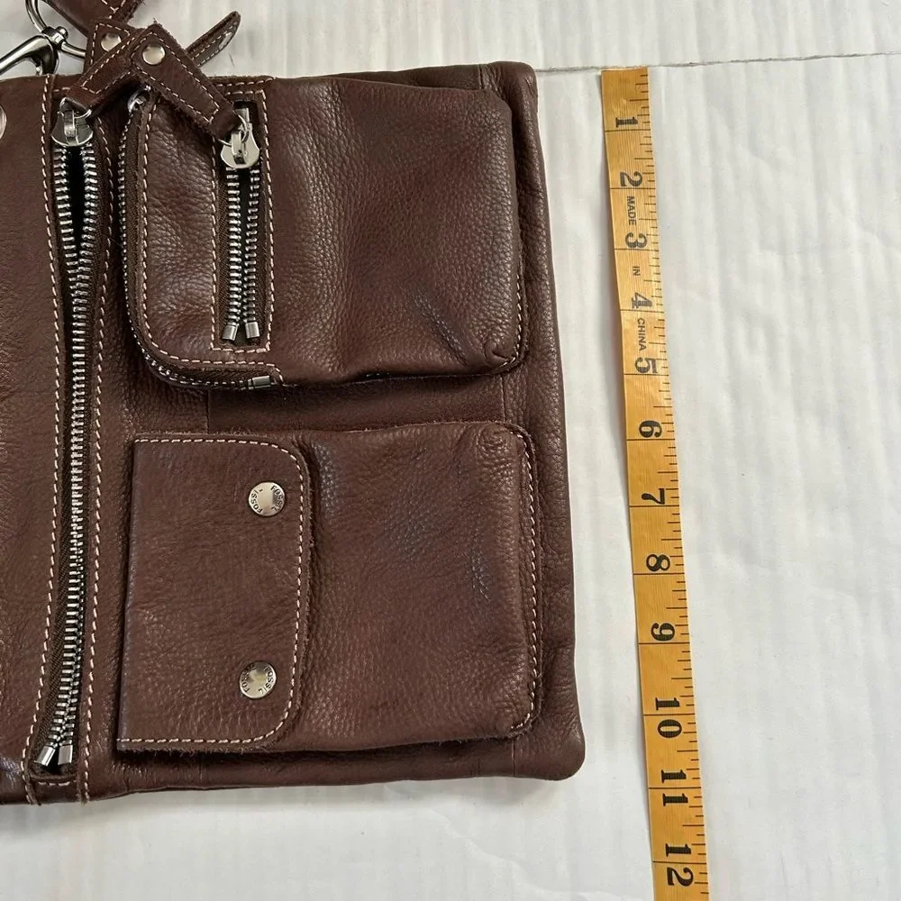 Fossil Vintage Sutter Brown Leather Shoulder Bag with Silver Accents Fossil Key